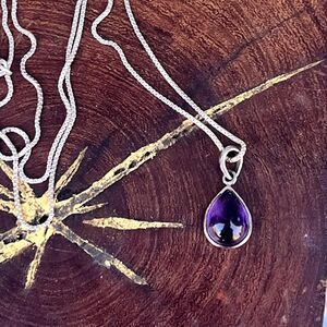 Sterling Silver Amethyst Necklace Purple gemstone amulet Jewelry
